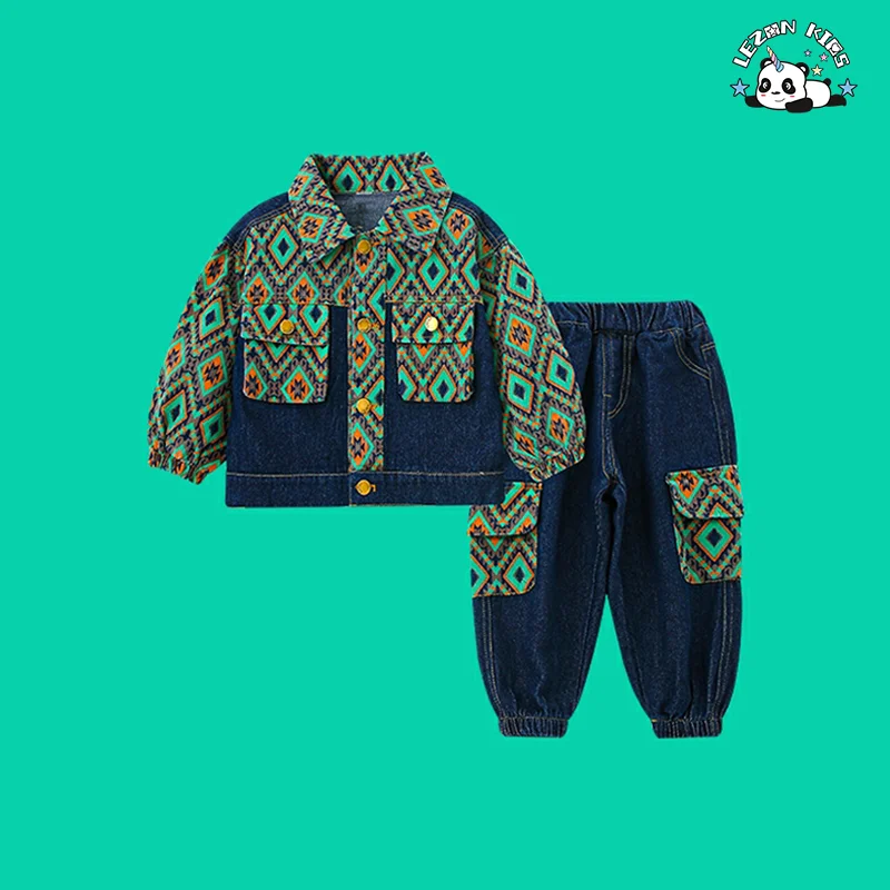 LEZONKIDS - Custom Boys Clothing Sets Comfortable Denim Boy Set Toddlers Summer Sweatshirt Fun Animal Cartoon Prints Two-Piece Pants Outfit